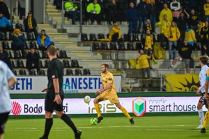 Brede Moe under kampen mot Odd på Aspmyra i 2020. 