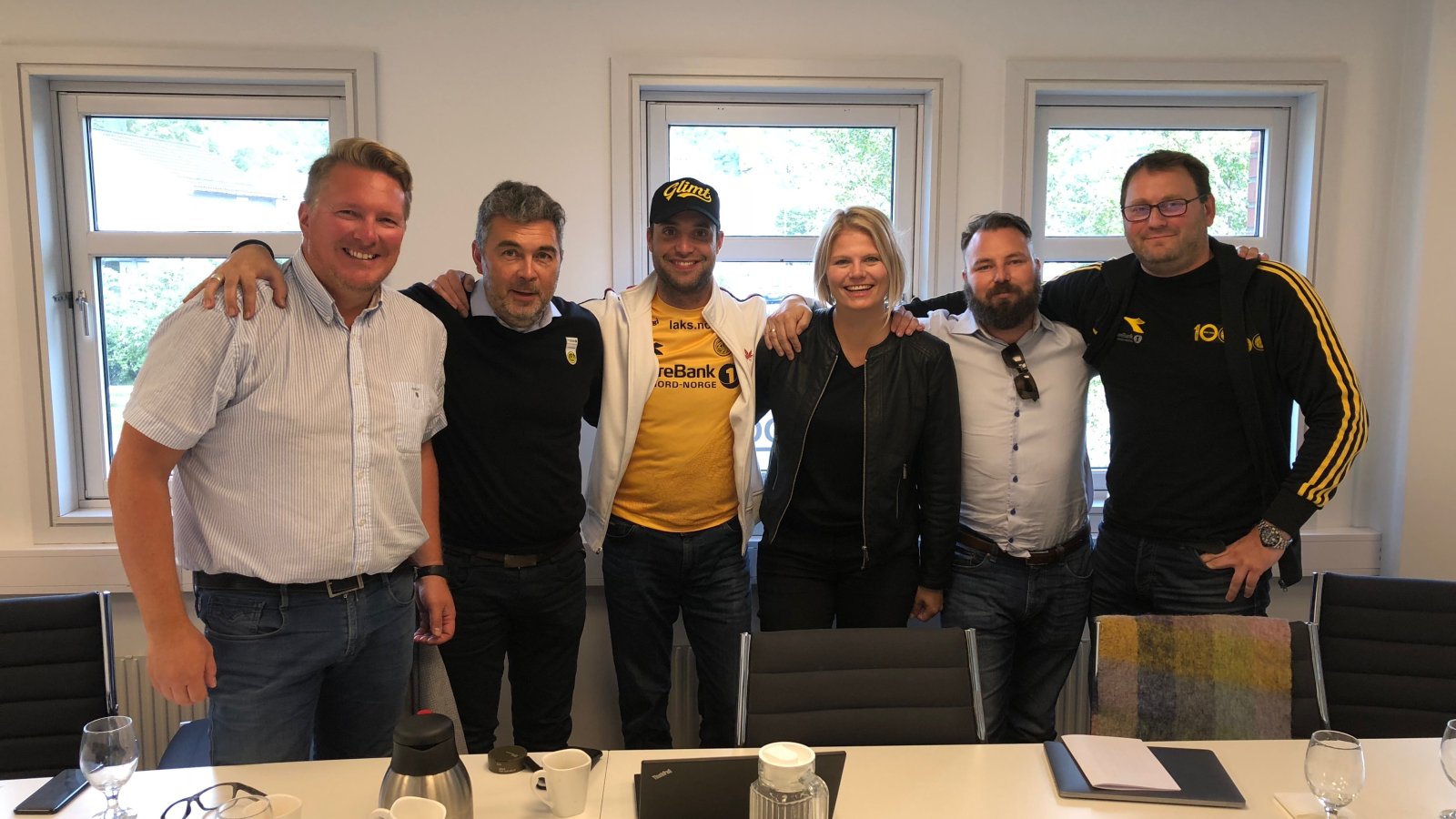 (f.v.) Styreleder B/G Inge Henning Anderssen, daglig leder B/G Frode Thomassen, CEO Geddes Labs Danny Hayes, leder marked og kommunikasjon BG Jannike Ramsvik, CIO Geddys Labs Simon Flack, leder økonomi og adm. B/G Svein Tore Hansen