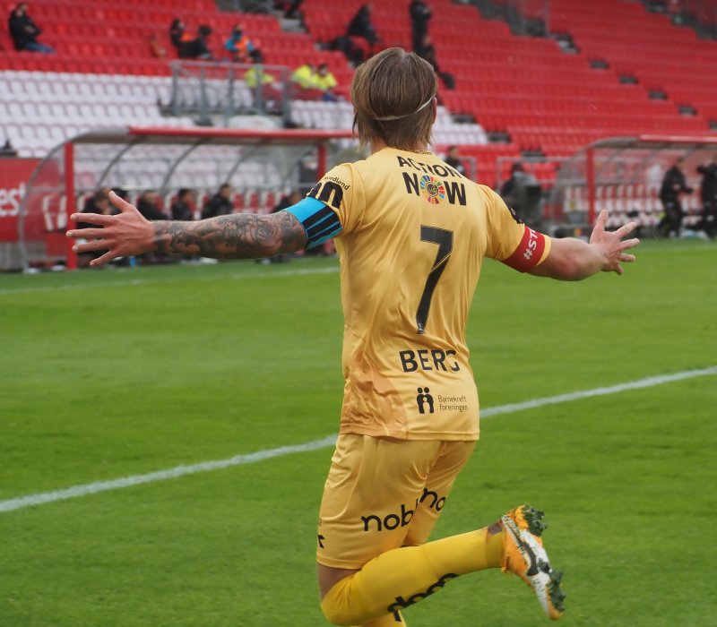 Patrick Berg jubler for scoring i Bergen i vår. Foto: Niklas Aune Johnsen