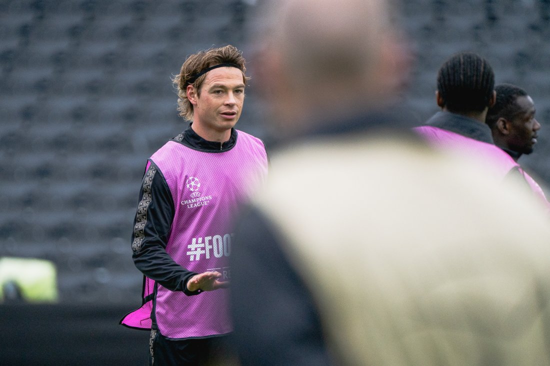 Patrick Berg på trening dagen før hjemmekampen mot N.E.C Nijmegen på Aspmyra i Champions League play off