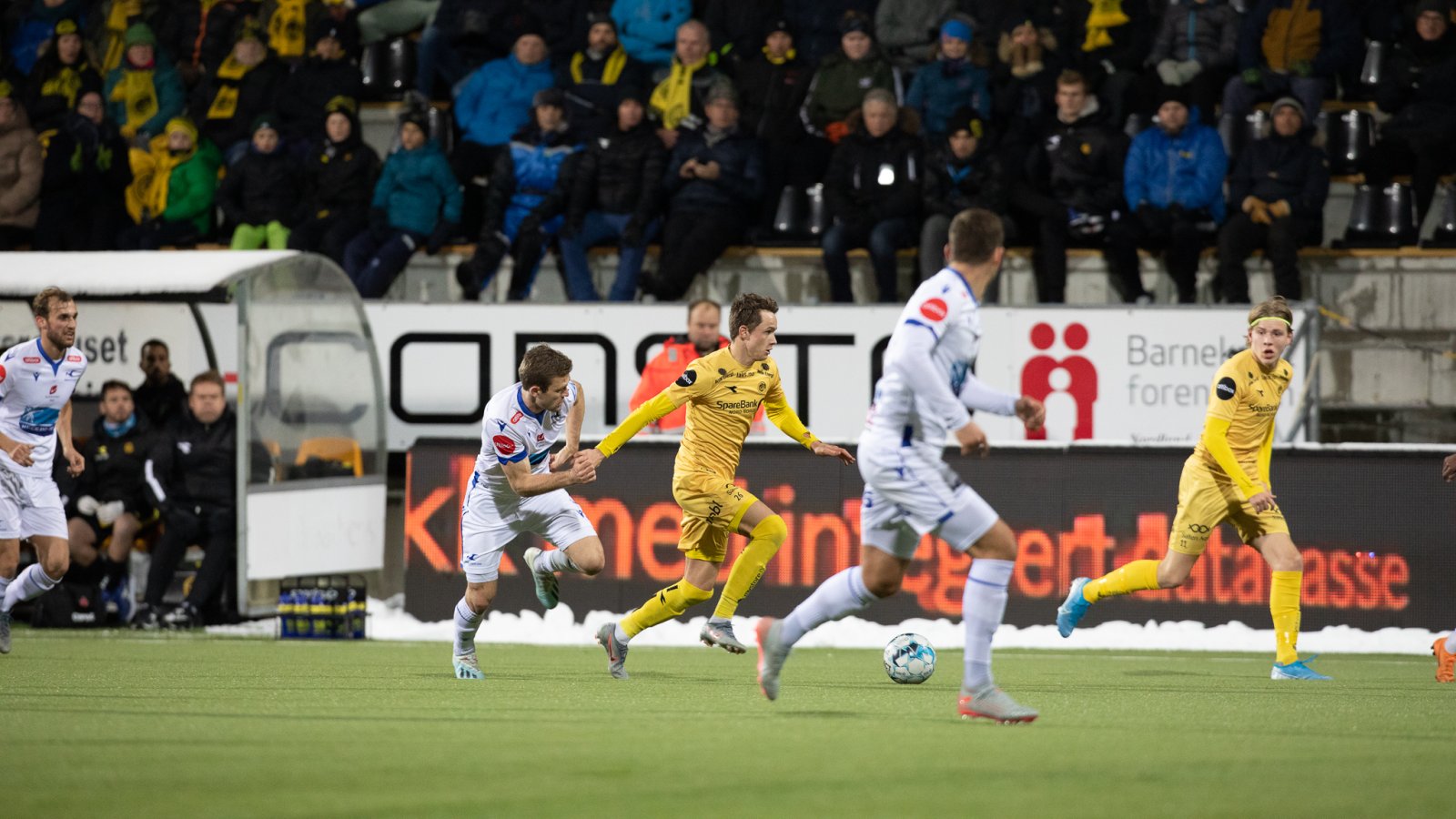 Håkon Evjen og  Jens Petter Hauge under kampen mot Haugesund på Aspmyra 2019.